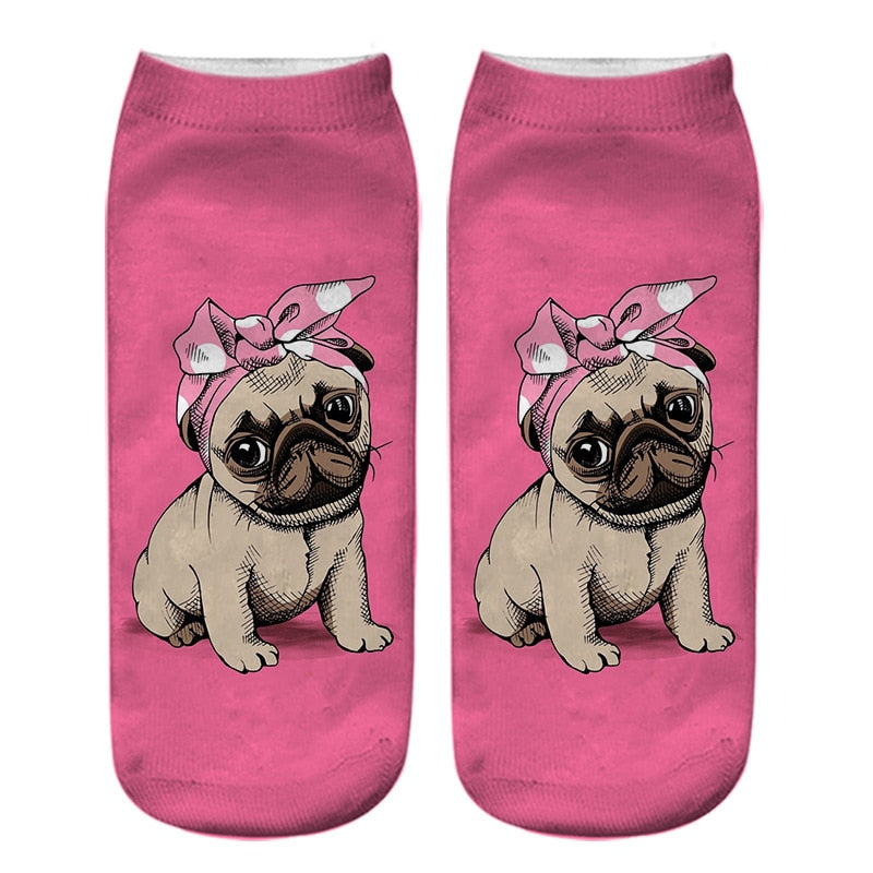 Funny Kawaii 3D Pug Dog Print Short Socks Cotton Fashion Harajuku Hip Hop Cute Japanese Fashion Soft Women Animal Slippers Socks - Amazhona 