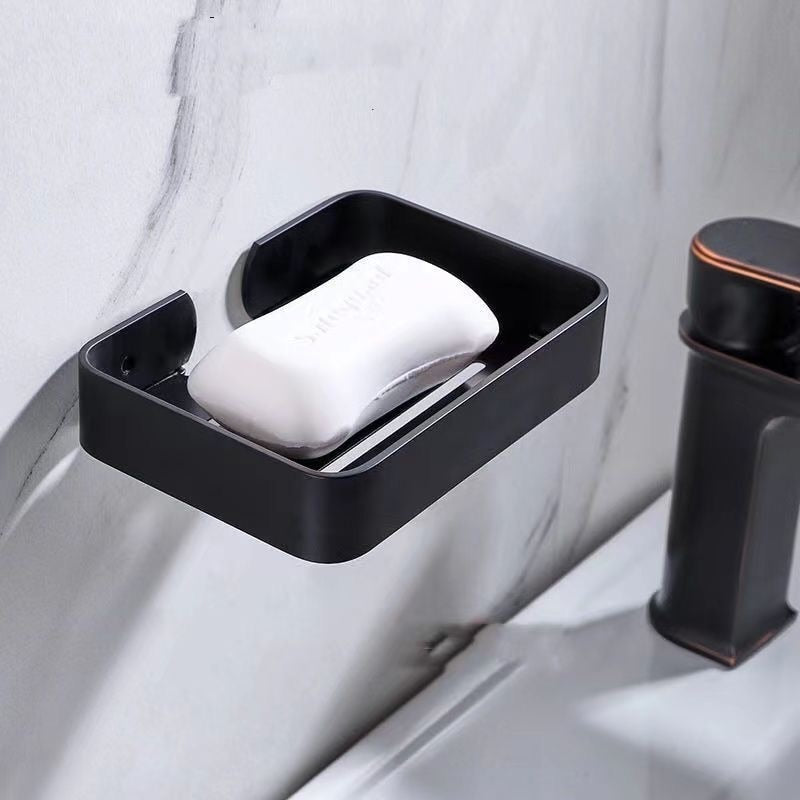 NEW Soap Dish Storage Holder Black Aluminum Bathroom Soap Holder Shower Wall Mounted Decorative Soap Dishes Box Basket Square - Amazhona 