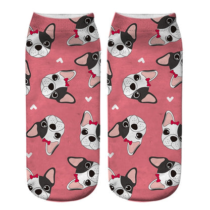 Funny Kawaii 3D Pug Dog Print Short Socks Cotton Fashion Harajuku Hip Hop Cute Japanese Fashion Soft Women Animal Slippers Socks - Amazhona 