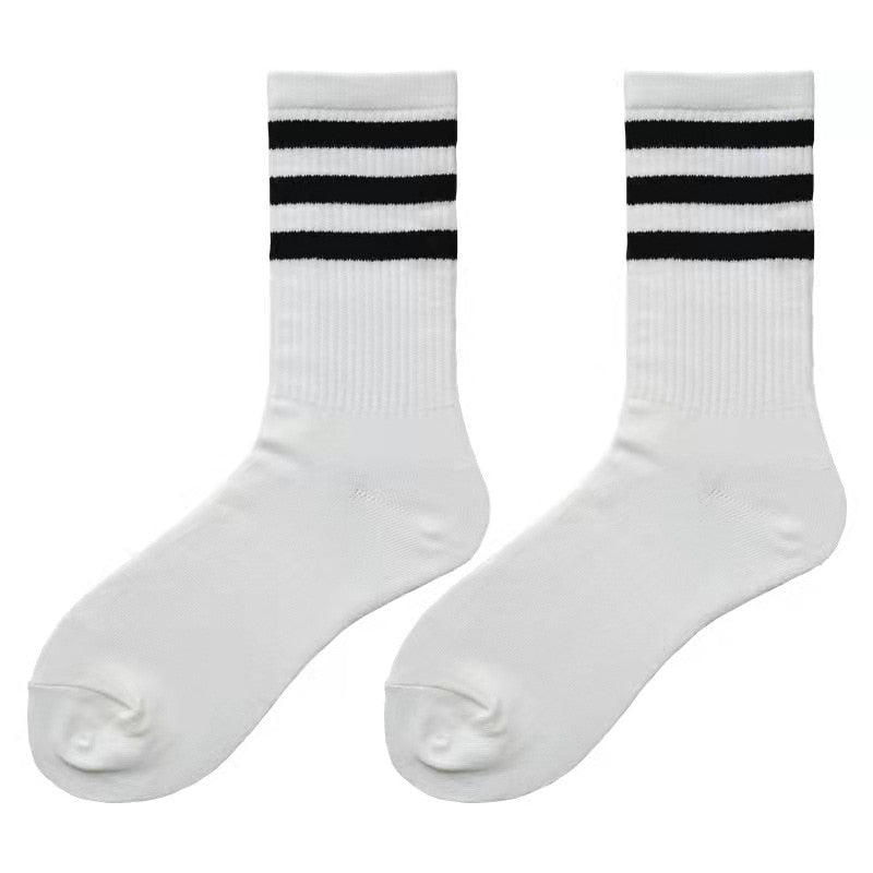 Hot Sale 2022 Fashion Korea Harajuku Socks Street Hip Hop Skateboard Striped Mid Tube Socks Solid Color Breathable Cotton Socks - Amazhona 