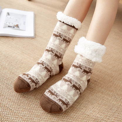 Christmas Fuzzy Socks Womens Winter Thermal Warm Floor Sock Soft Female Home Indoor Gifts Non Slip Grip Slipper Sock Fluffy - Amazhona 