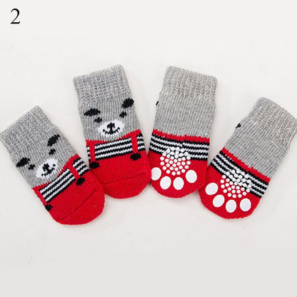 4pcs/set Pet Dog Winter Anti-Slip Socks Knit Warm Socks for Cat Dogs Chihuahua Thick Paw Protector Dog Socks Booties Accessories - Amazhona 