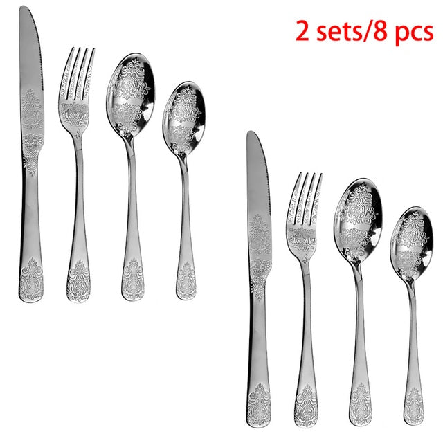 Gold Cutlery Set Stainless Steel Fork Spoons Knife Tableware Kit Luxury Flatware Set Dinnerware For Home Kitchen Restaurant - Amazhona 