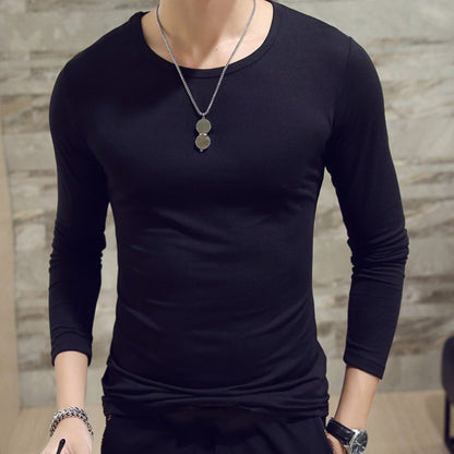 2022 Elastic Mens T-Shirt O-Neck Round Neck Long Sleeve Men T-Shirt For Male Lycra And Cotton T-Shirts Man Clothing - Amazhona 