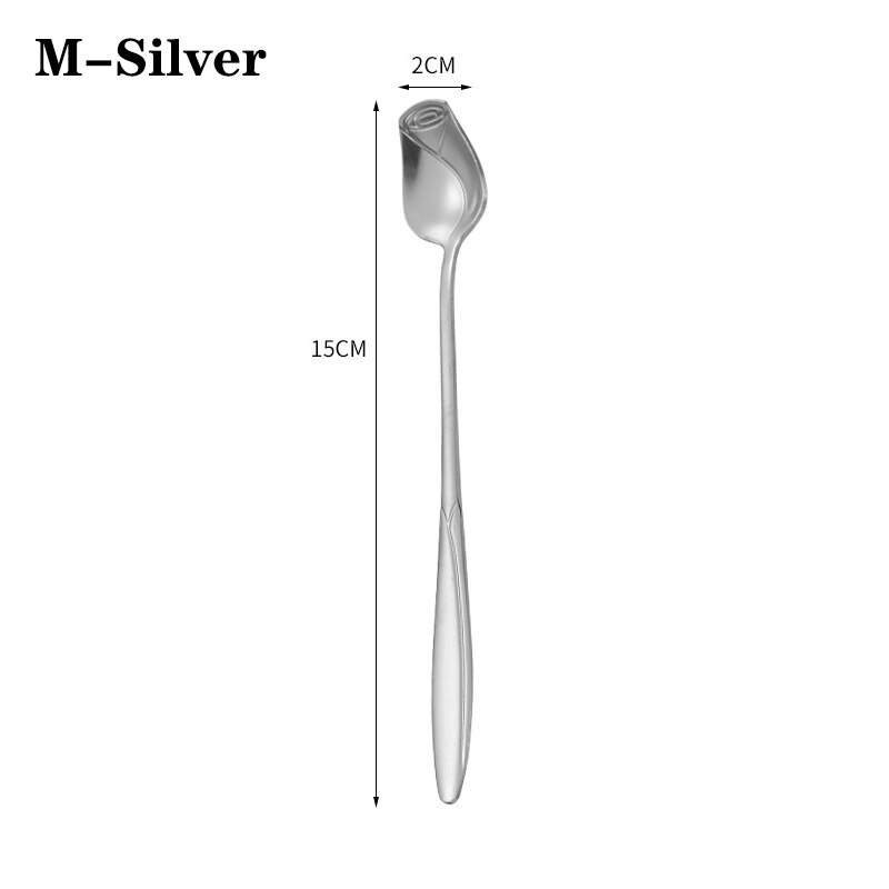 1PCS Stainless Steel Rose Spoon Kitchen Cutlery Milk Coffee Stirring Spoon Dessert Cake Tools Cutlery Set tiny spoon - Amazhona 