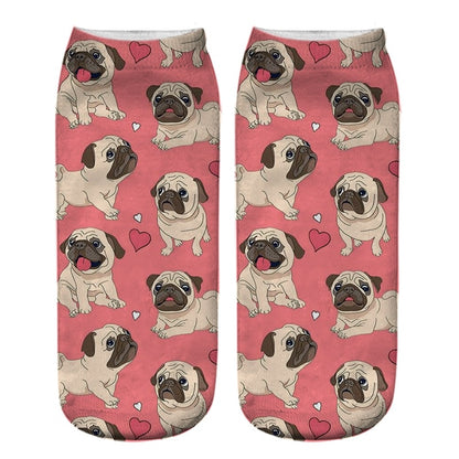 Funny Kawaii 3D Pug Dog Print Short Socks Cotton Fashion Harajuku Hip Hop Cute Japanese Fashion Soft Women Animal Slippers Socks - Amazhona 