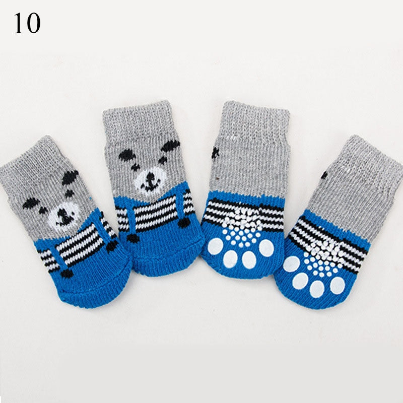 4pcs/set Pet Dog Winter Anti-Slip Socks Knit Warm Socks for Cat Dogs Chihuahua Thick Paw Protector Dog Socks Booties Accessories - Amazhona 