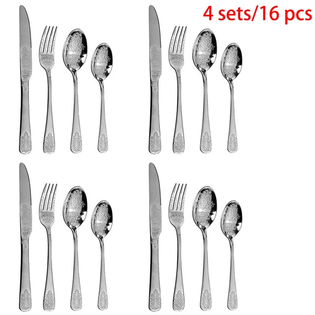 Gold Cutlery Set Stainless Steel Fork Spoons Knife Tableware Kit Luxury Flatware Set Dinnerware For Home Kitchen Restaurant - Amazhona 