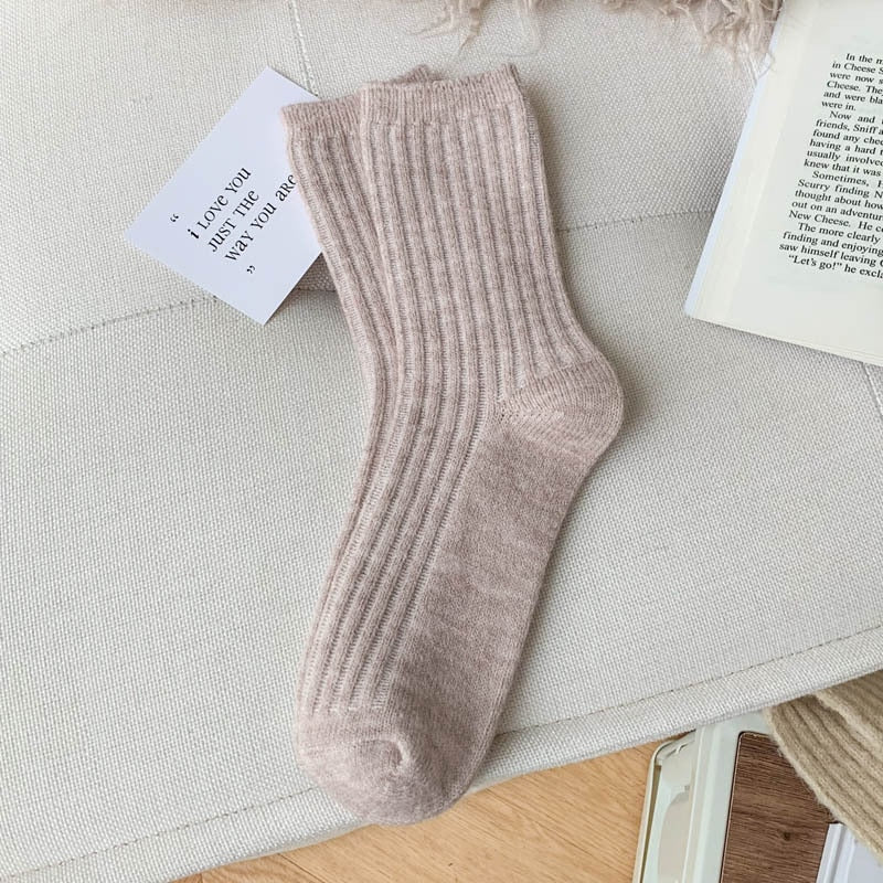 Winter Thicker Cashmere Wool Women Socks Casual Japanese Fashion Soild Color Long Sock Girl Thermal Sports Socks Warm Crew Sock - Amazhona 