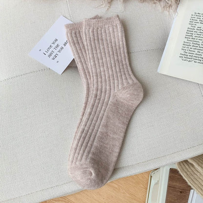 Winter Thicker Cashmere Wool Women Socks Casual Japanese Fashion Soild Color Long Sock Girl Thermal Sports Socks Warm Crew Sock - Amazhona 