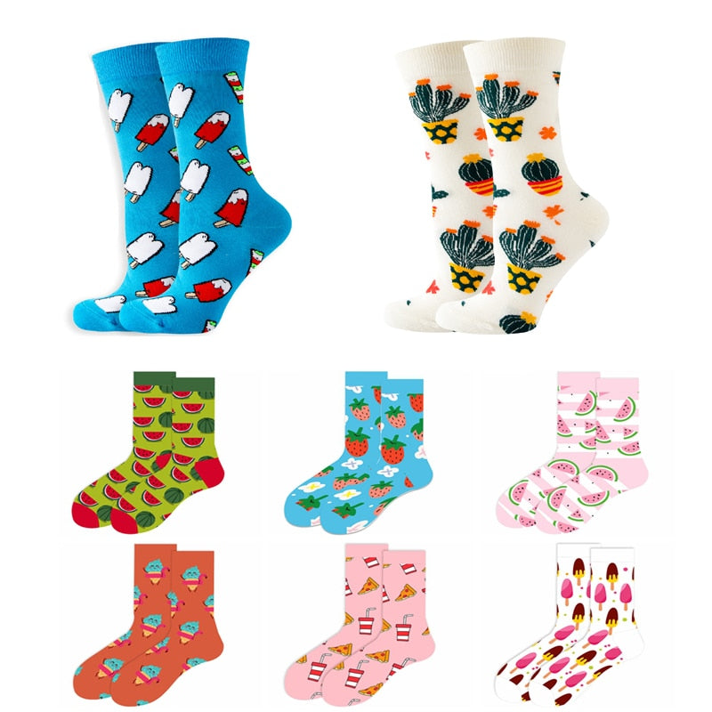 Cute Women Socks Cartoon Animal Food Fruit Socks  Kawaii Funny  Trendy Socks Happy Harajuku Casual Socks Autumn Spring Stocking - Amazhona 