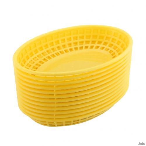 10pcs Plastic Fast Food Basket Hot Dog French Fries Chicken Serving Plate Mesh Food Plate Serving Dishes Sets Restaurant Tray - Amazhona 