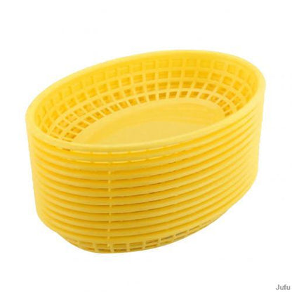 10pcs Plastic Fast Food Basket Hot Dog French Fries Chicken Serving Plate Mesh Food Plate Serving Dishes Sets Restaurant Tray - Amazhona 