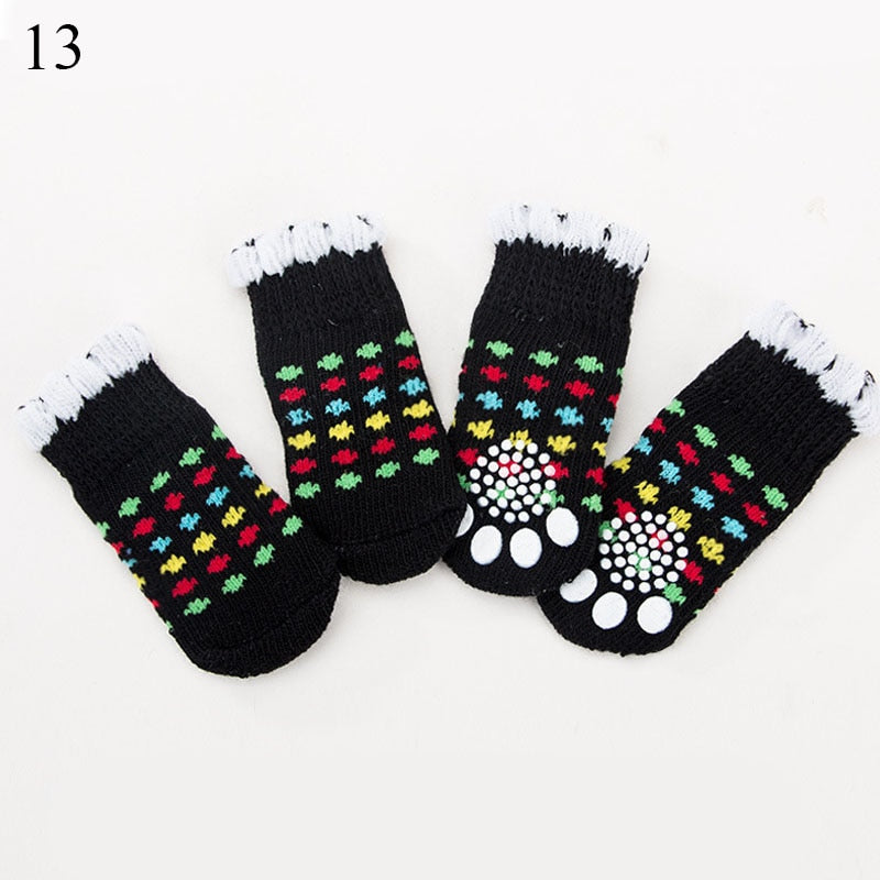 4pcs/set Pet Dog Winter Anti-Slip Socks Knit Warm Socks for Cat Dogs Chihuahua Thick Paw Protector Dog Socks Booties Accessories - Amazhona 