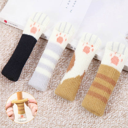 New 4pc Chair Leg Sock Furniture Feet Sleeve Cover Cat Scratching Cloth Floor Protection Knitting Wool Socks Anti-slip Table Leg - Amazhona 