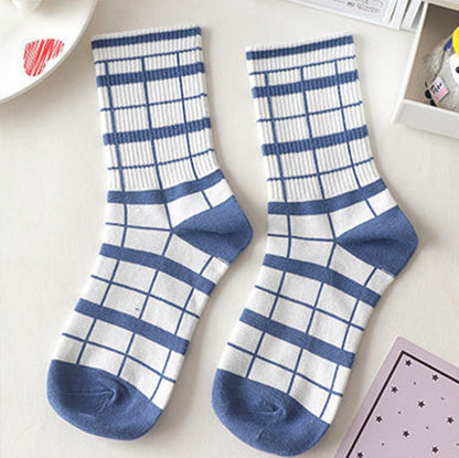 Japan Harajuku style cartoon creative striped checkered bear socks kawaii print funny girl socks fashion skateboard woman socks - Amazhona 