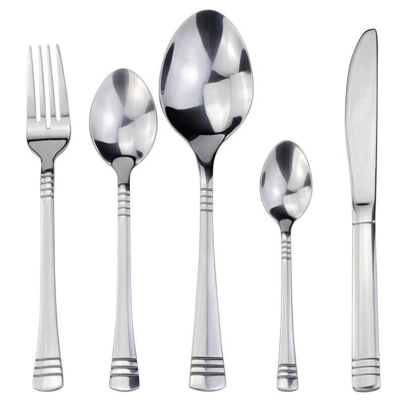 Recommended Classic Dinnerware Cutlery 5 in 1 Set Mirror Stainless Steel Elegant Silverware Kitchen Utensils For Home Restaurant - Amazhona 