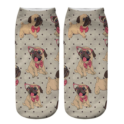 Funny Kawaii 3D Pug Dog Print Short Socks Cotton Fashion Harajuku Hip Hop Cute Japanese Fashion Soft Women Animal Slippers Socks - Amazhona 