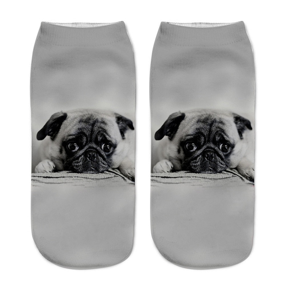 Funny Kawaii 3D Pug Dog Print Short Socks Cotton Fashion Harajuku Hip Hop Cute Japanese Fashion Soft Women Animal Slippers Socks - Amazhona 