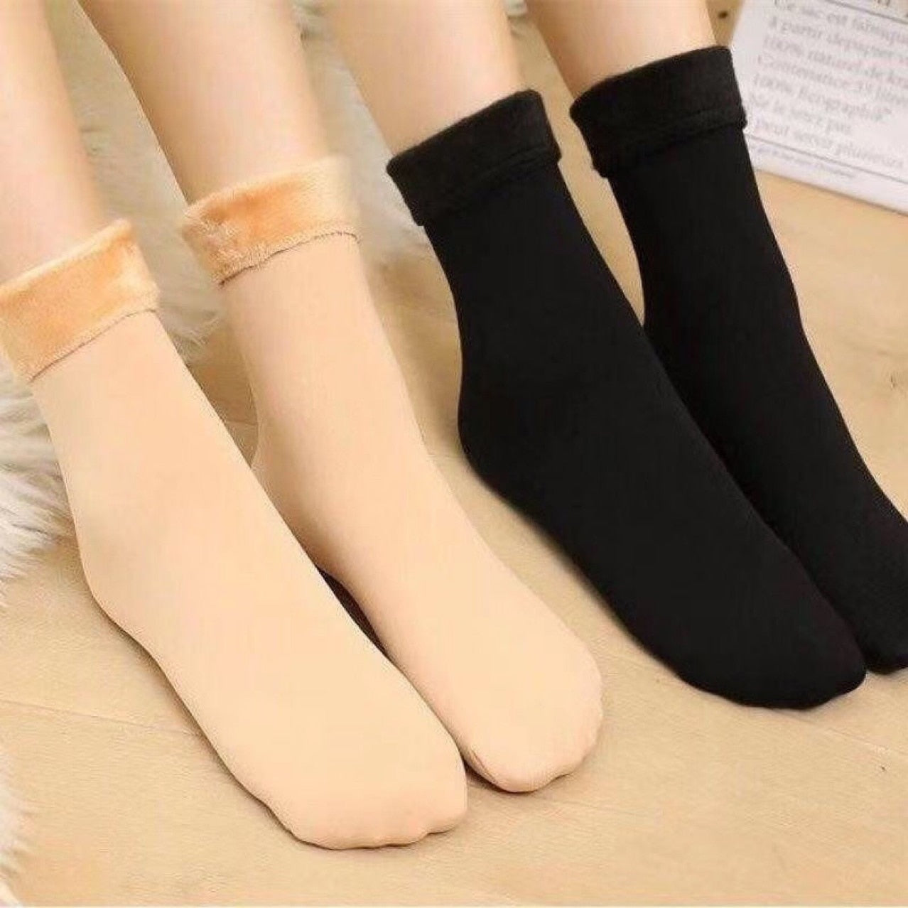 Velvet Socks Women Winter Warm Thicken Thermal Soft Casual Retro Koude Slip Solid Color Wool Cashmere Home Snow Boots Floor Sock - Amazhona 