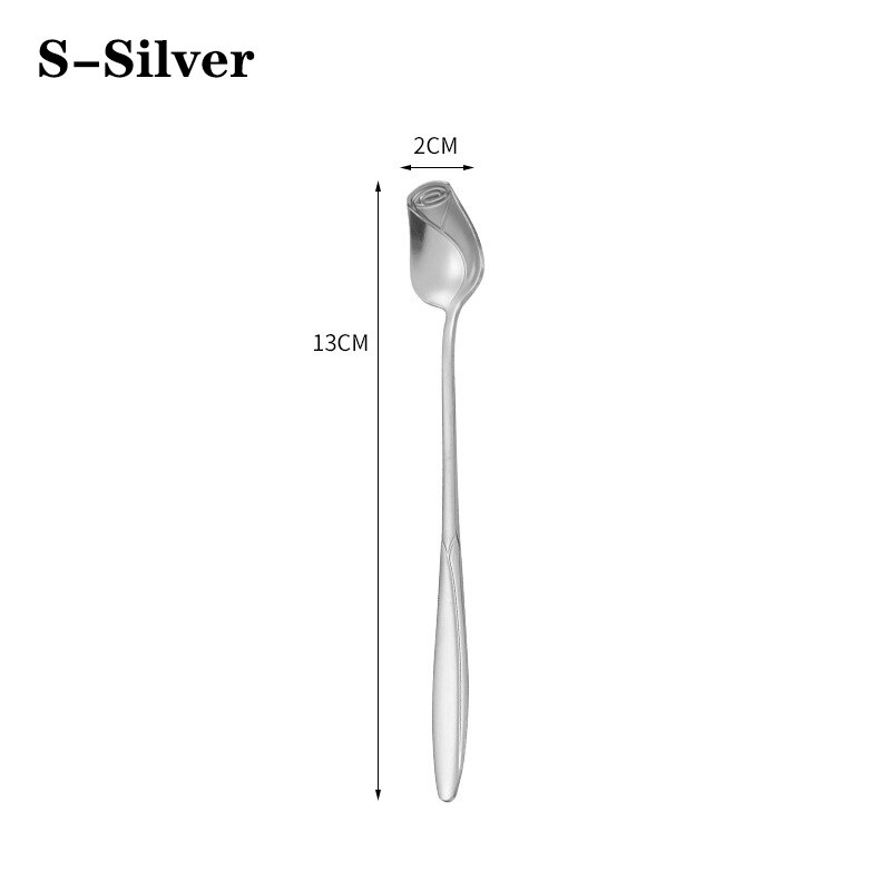 1PCS Stainless Steel Rose Spoon Kitchen Cutlery Milk Coffee Stirring Spoon Dessert Cake Tools Cutlery Set tiny spoon - Amazhona 