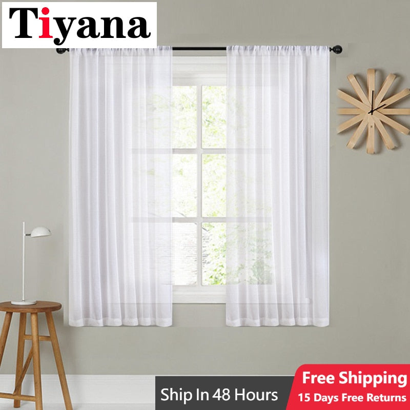 Tiyana Short Curtain White For Living Room Kitchen Sheer Curtains Door Wedding Party Background Decor Window Drapes Cortinas - Amazhona 