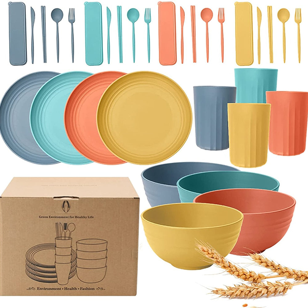 Plate Sets Wheat Straw Ramen Bowl Tableware Dishes Full Tableware Of Plates Bowl Dinner Dishes Set Camping Tableware Dishes Set - Amazhona 