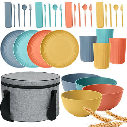 Plate Sets Wheat Straw Ramen Bowl Tableware Dishes Full Tableware Of Plates Bowl Dinner Dishes Set Camping Tableware Dishes Set - Amazhona 