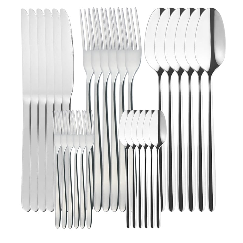 30pcs French Cutlery Set Silverware Stainless Steel Western Tableware Knife Fork Spoon Flatware Set Dishwasher Safe Tableware - Amazhona 