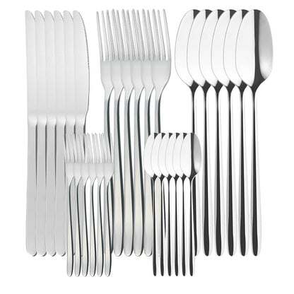 30pcs French Cutlery Set Silverware Stainless Steel Western Tableware Knife Fork Spoon Flatware Set Dishwasher Safe Tableware - Amazhona 