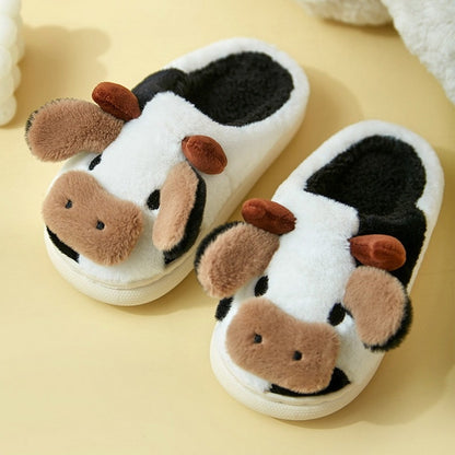 Upgrate Cute Animal Slipper For Women Girls Kawaii Fluffy Winter Warm Slippers Woman Cartoon Milk Cow House Slippers Funny Shoes - Amazhona 