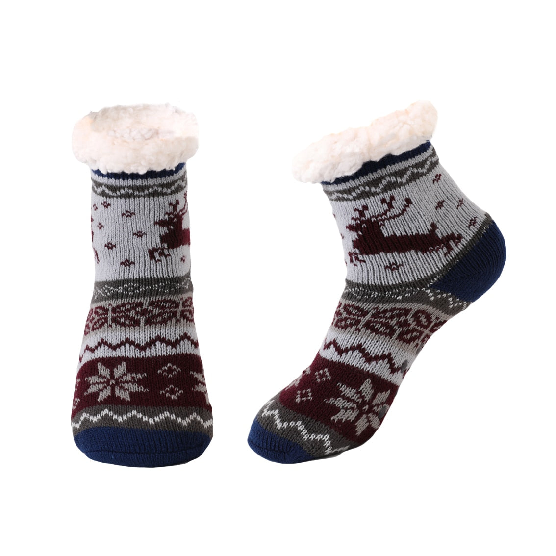 Christmas Fuzzy Socks Womens Winter Thermal Warm Floor Sock Soft Female Home Indoor Gifts Non Slip Grip Slipper Sock Fluffy - Amazhona 