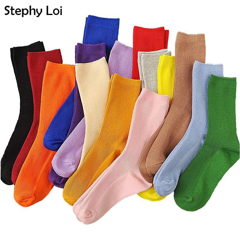 New  Color Harajuku Retro Women Lady Cotton Loose Socks Winter In Tube Korean Purple Blue Yellow Pink Designer Christmas Cute - Amazhona 