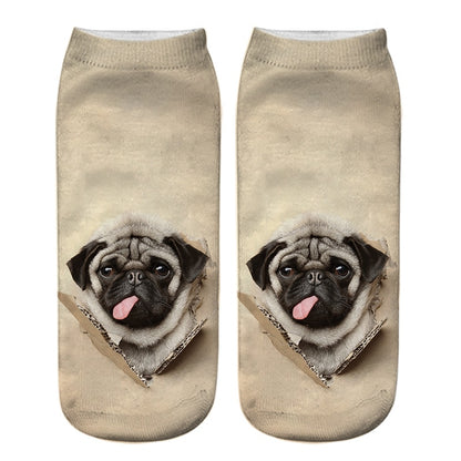 Funny Kawaii 3D Pug Dog Print Short Socks Cotton Fashion Harajuku Hip Hop Cute Japanese Fashion Soft Women Animal Slippers Socks - Amazhona 