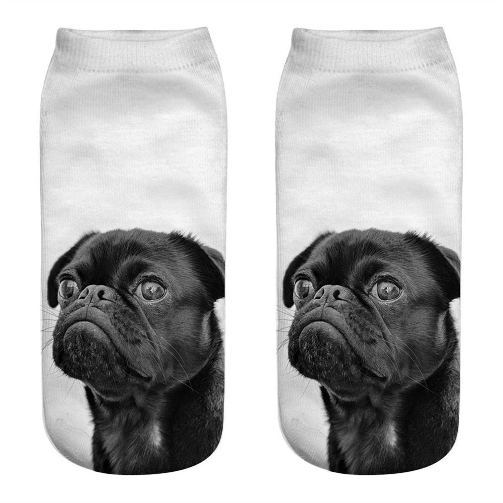 Funny Kawaii 3D Pug Dog Print Short Socks Cotton Fashion Harajuku Hip Hop Cute Japanese Fashion Soft Women Animal Slippers Socks - Amazhona 