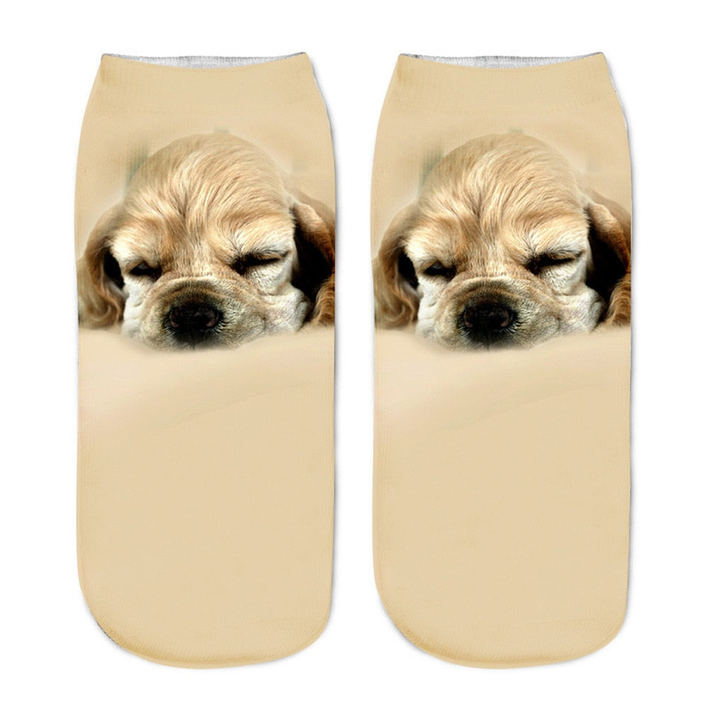 Funny Kawaii 3D Pug Dog Print Short Socks Cotton Fashion Harajuku Hip Hop Cute Japanese Fashion Soft Women Animal Slippers Socks - Amazhona 