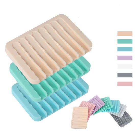 Silicone Soap Dishes Self Draining Soap Bar Holder  Soap Saver Sponge Tray Drainer Dishes for Bathroom Shower Bathtub Kitchen - Amazhona 