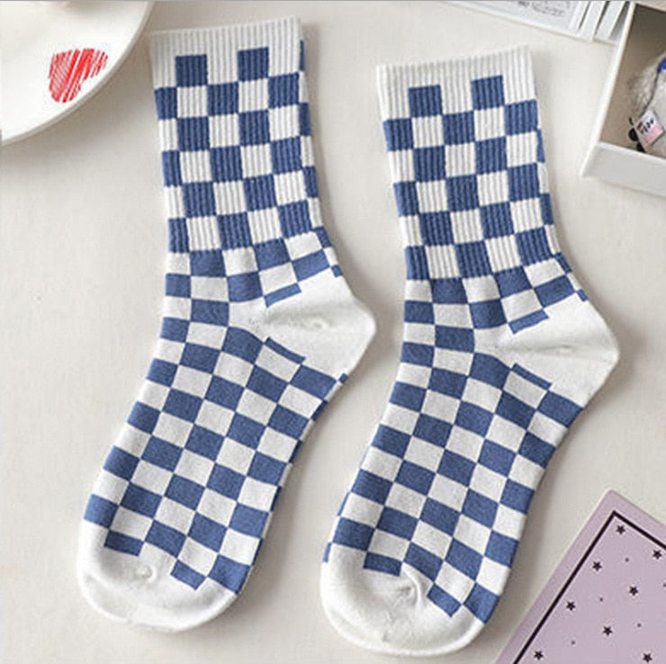 Japan Harajuku style cartoon creative striped checkered bear socks kawaii print funny girl socks fashion skateboard woman socks - Amazhona 