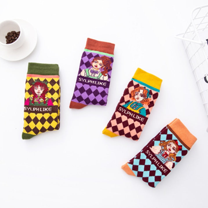 Occident Fashion Colorful Print Socks Women with Mushroom Spring Woman Socks Cotton Calcetines Mujer Meias 010202 - Amazhona 