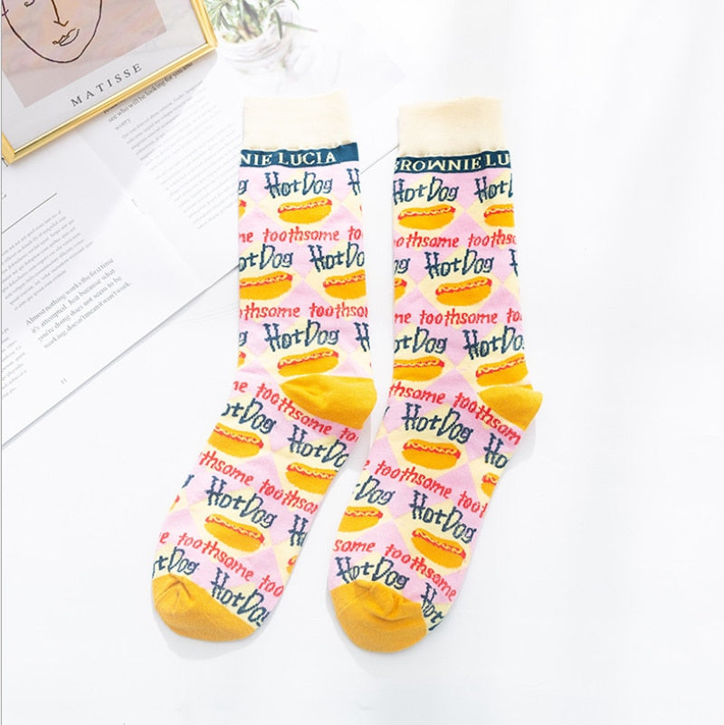 Occident Fashion Colorful Print Socks Women with Mushroom Spring Woman Socks Cotton Calcetines Mujer Meias 010202 - Amazhona 