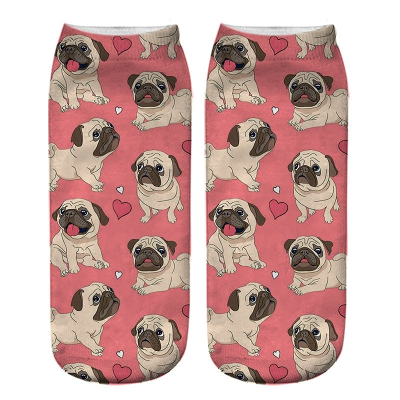 Funny Kawaii 3D Pug Dog Print Short Socks Cotton Fashion Harajuku Hip Hop Cute Japanese Fashion Soft Women Animal Slippers Socks - Amazhona 