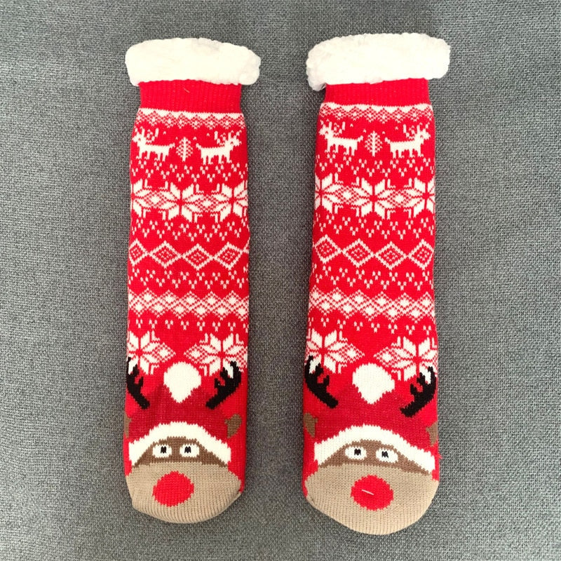 Christmas Fuzzy Socks Womens Winter Thermal Warm Floor Sock Soft Female Home Indoor Gifts Non Slip Grip Slipper Sock Fluffy - Amazhona 