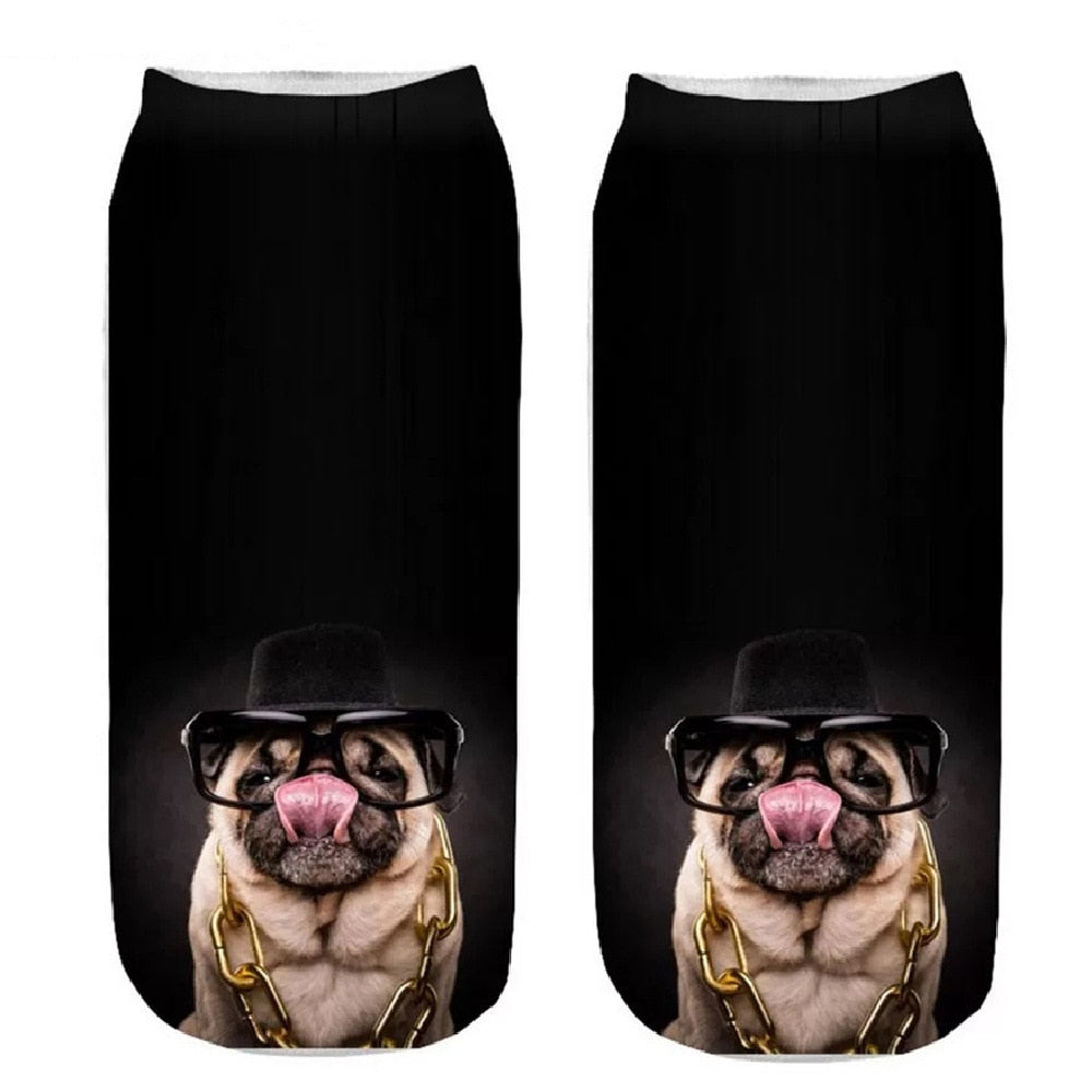 Funny Kawaii 3D Pug Dog Print Short Socks Cotton Fashion Harajuku Hip Hop Cute Japanese Fashion Soft Women Animal Slippers Socks - Amazhona 