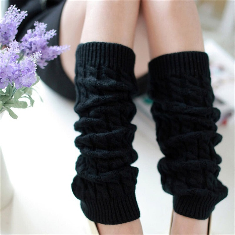 NEW Fashion Gaiters Boot Cuffs Woman Thigh High Warm Knit Knitted Knee Socks Black Leg Warmers for Women Christmas Gifts - Amazhona 