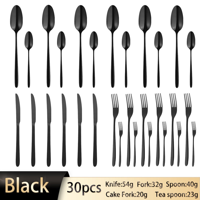 30pcs French Cutlery Set Silverware Stainless Steel Western Tableware Knife Fork Spoon Flatware Set Dishwasher Safe Tableware - Amazhona 