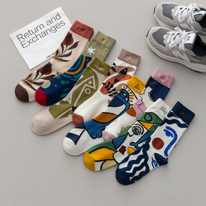 Personality tide socks fashion ins trend graffiti sports couple socks in the tube letter embroidery cotton socks - Amazhona 