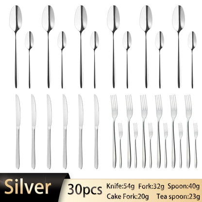 30pcs French Cutlery Set Silverware Stainless Steel Western Tableware Knife Fork Spoon Flatware Set Dishwasher Safe Tableware - Amazhona 