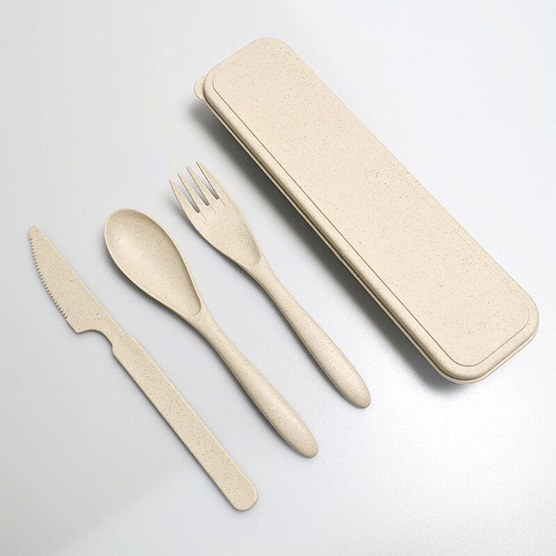 4Pcs/Set Travel Camping Cutlery Set Portable Tableware Stainless Steel Chopsticks Spoon Fork Steak Knife with Storage Case - Amazhona 