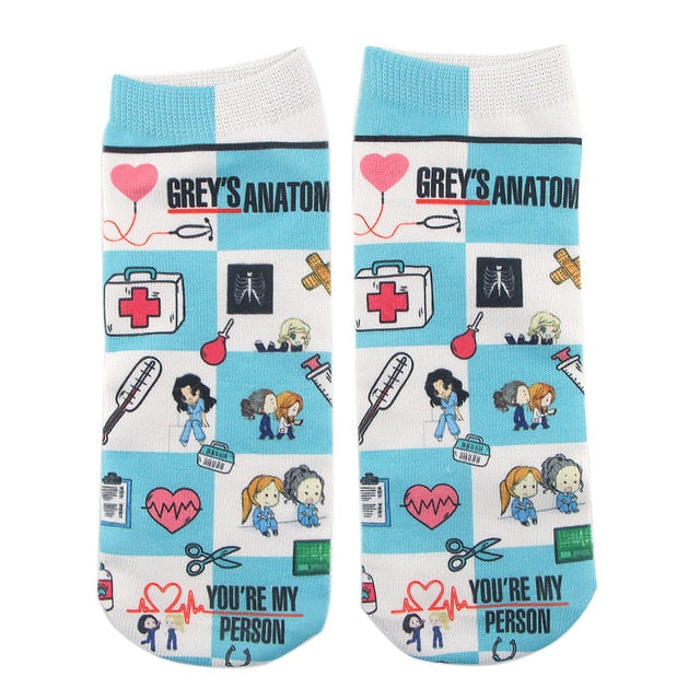 Doctor Nurse Print Grey's Anatomy Cotton Socks Casual Creative Breathable Soft Funny Novelty Low Tube Socks gift for fans - Amazhona 