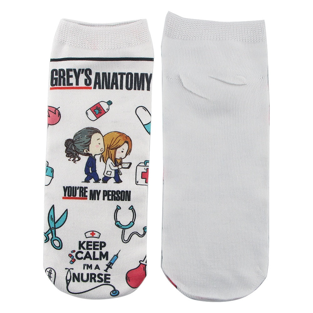 Doctor Nurse Print Grey's Anatomy Cotton Socks Casual Creative Breathable Soft Funny Novelty Low Tube Socks gift for fans - Amazhona 